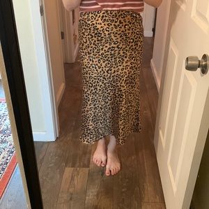 Satin leopard midi skirt